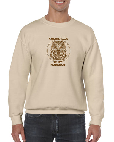 Chewbacca Is My Homeboy Crew Sweatshirt Wookiee Star Wars Geek Nerd 80s Movie Sci Fi Jedi Han Solo