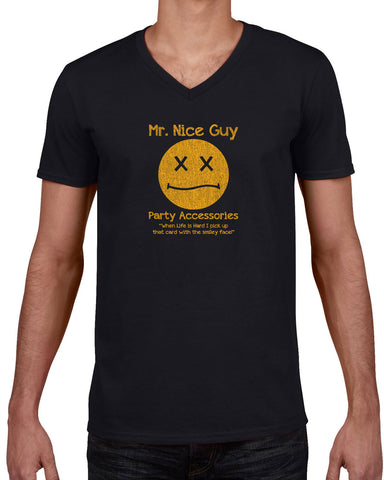 Mr. Nice Guy Mens V Neck Shirt Half Baked 90s Movie Weed Stoner Chapelle Party Vintage Retro