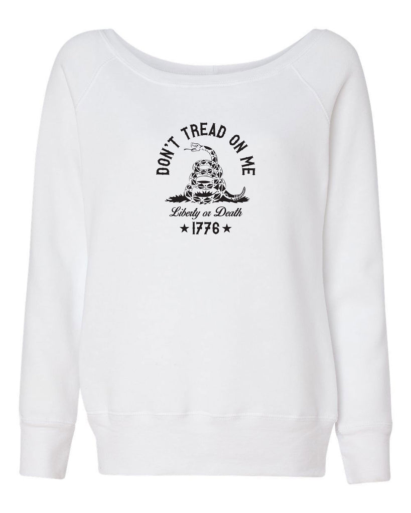 Don't Tread on Me Womens Off the Shoulder Crew Sweatshirt liberty or death 1776 america USA liberty independence freedom