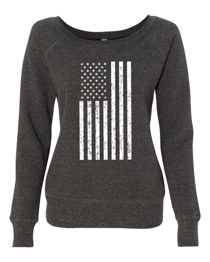 American Flag Womens Off the Shoulder Crew Sweatshirt USA patriot merica republican democrat campaign election politics freedom liberty independence day 4th of july