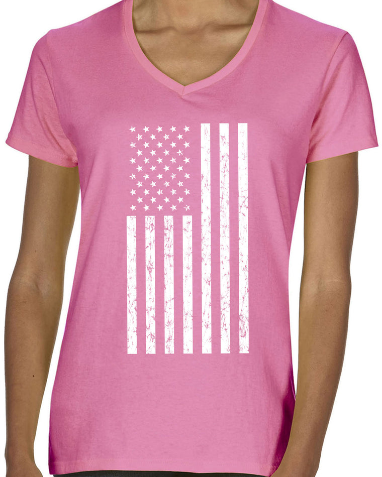 Women's Short Sleeve V-Neck T-Shirt - American Flag
