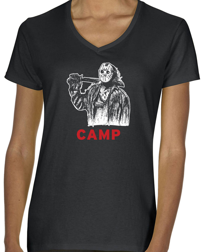 Women's Short Sleeve V-Neck T-Shirt - Camp Jason Voorhees