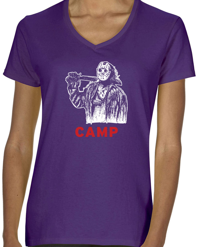 Women's Short Sleeve V-Neck T-Shirt - Camp Jason Voorhees