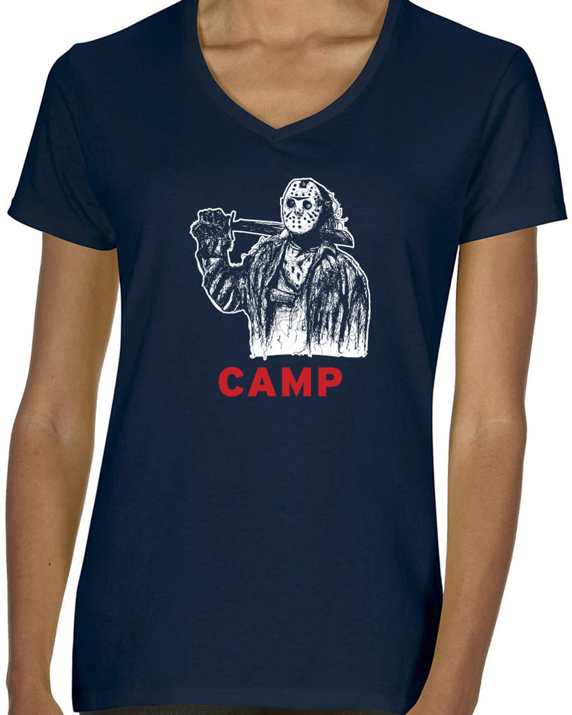 Women's Short Sleeve V-Neck T-Shirt - Camp Jason Voorhees