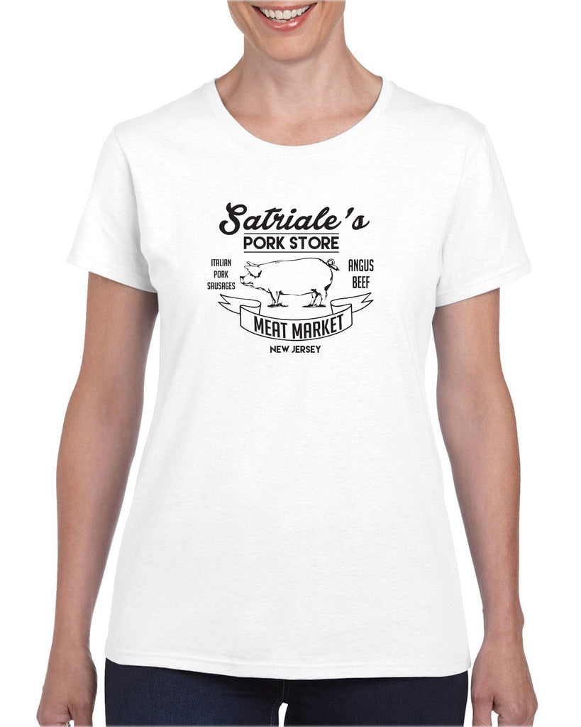Satriales Pork Store Womens T-Shirt Mafia Mobsters Gangster The Sopranos Tv Show Tony New Jersey Bada Bing