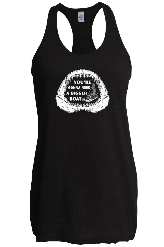 You're Gonna Need A Bigger Boat Womens Racer Back Tank Top Racerback Funny Movie Jaws 70s Great White Quints Fishing Scary Movie