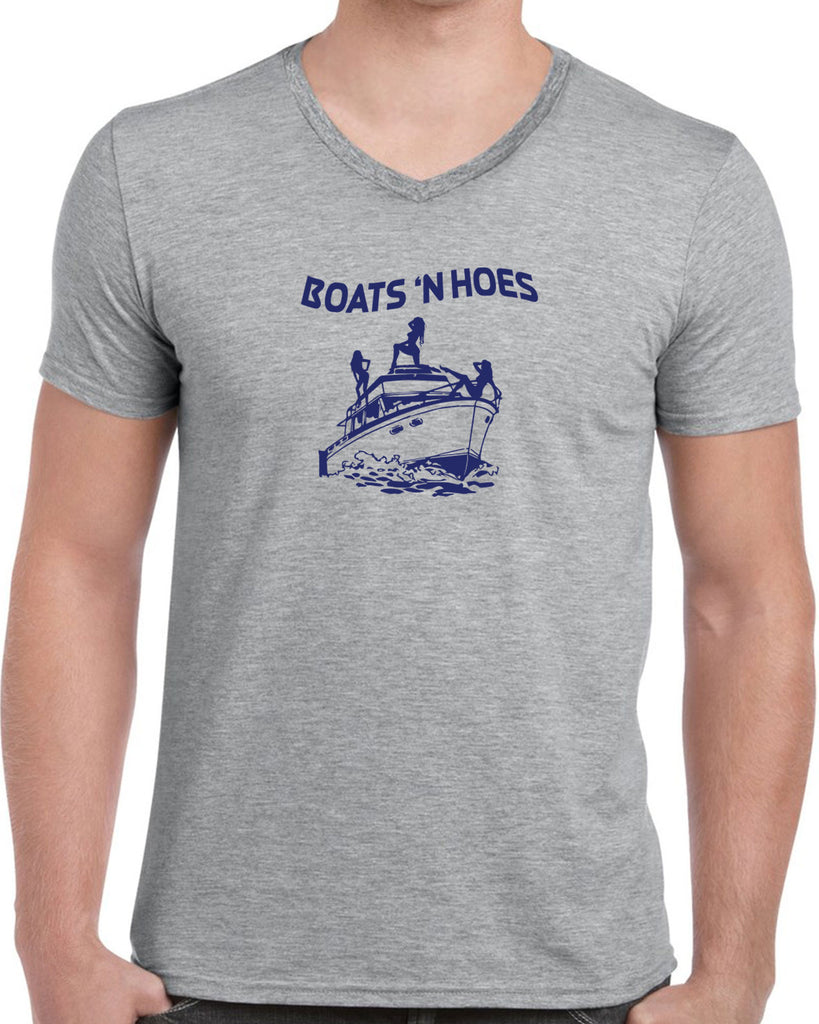Boats N Hoes Mens V Neck Shirt Step Brothers Movie Prestige Worldwide Funny Music Party