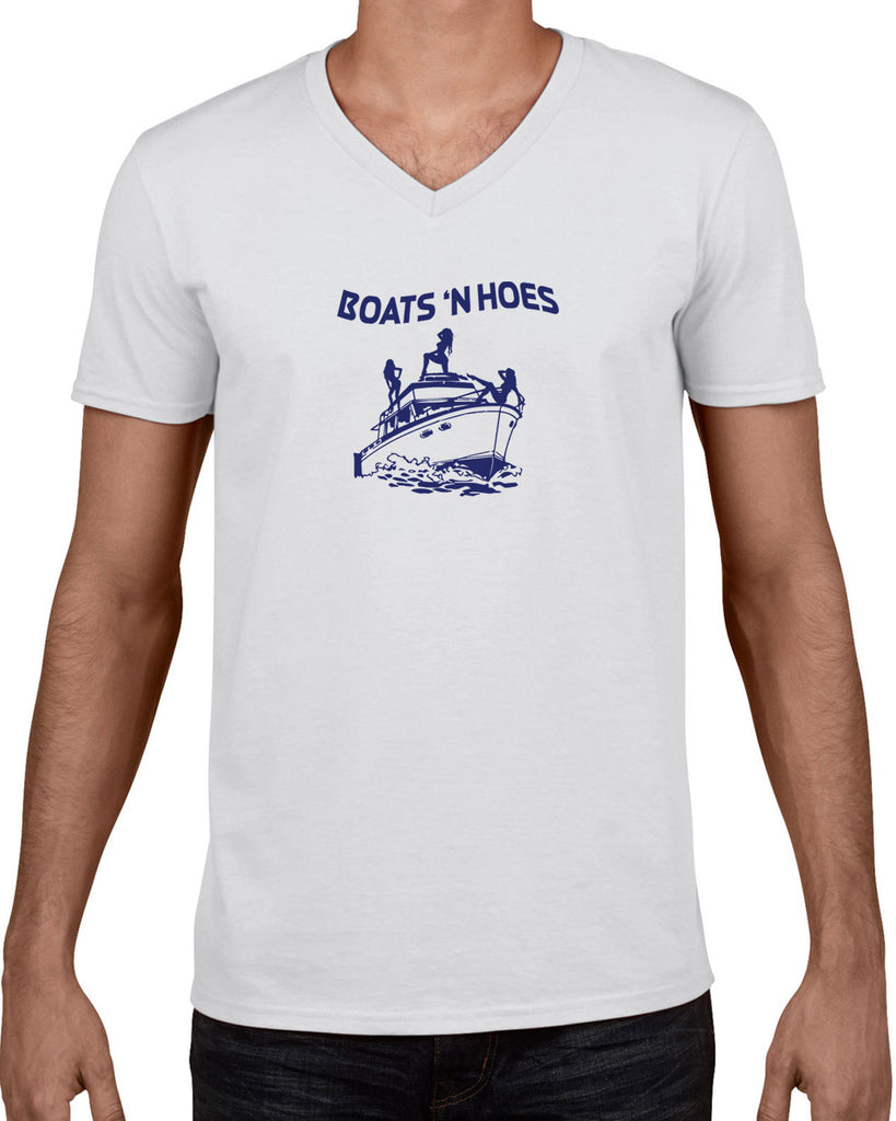 Boats N Hoes Mens V Neck Shirt Step Brothers Movie Prestige Worldwide Funny Music Party