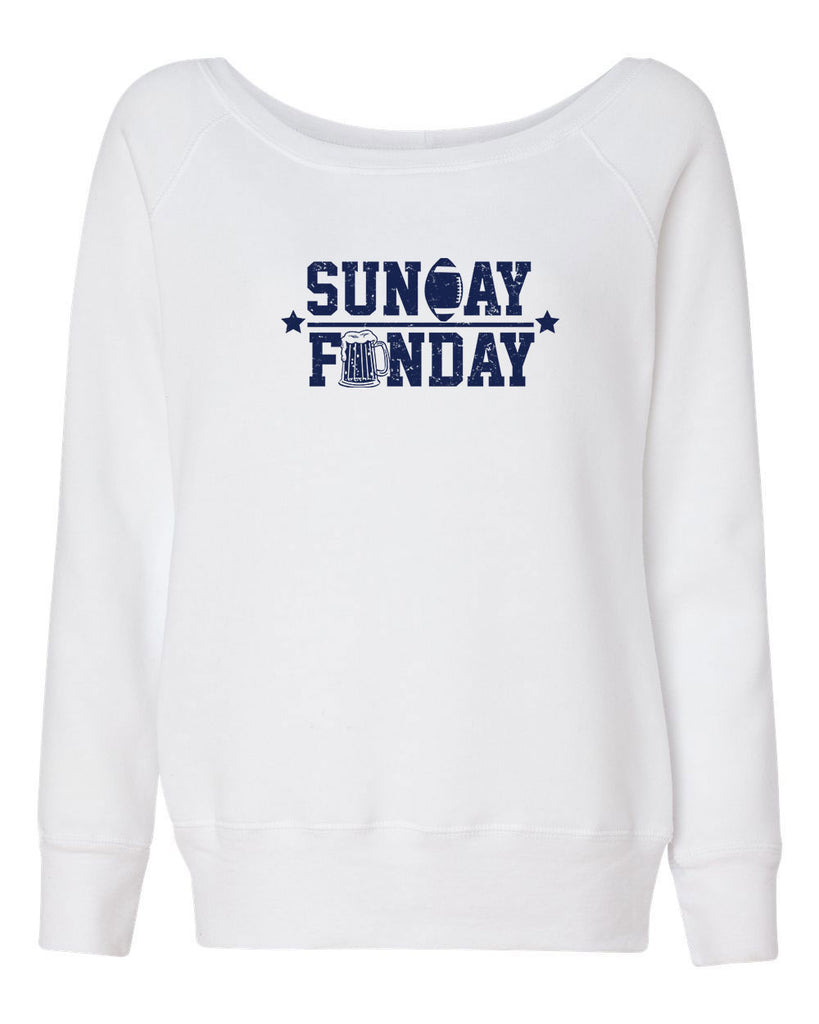 Sunday Funday Off The Shoulder Crew Sweatshirt Football Party Sports Touchdown College Vintage Retro