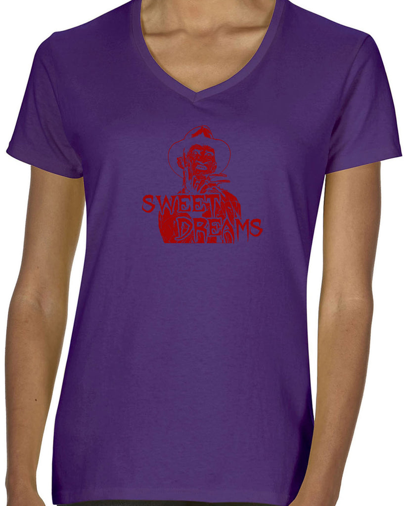Sweet Dreams Womens V Neck Shirt Nightmare On Elm Street 80s Scary Horror Film Movie