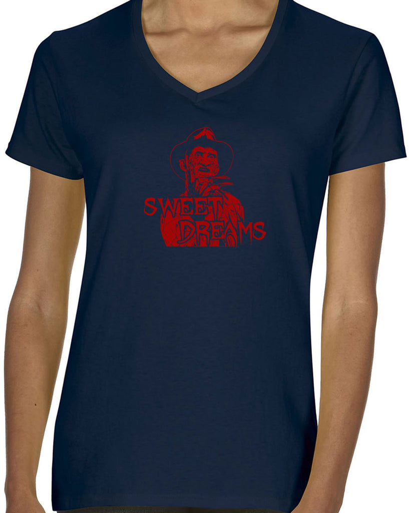 Sweet Dreams Womens V Neck Shirt Nightmare On Elm Street 80s Scary Horror Film Movie