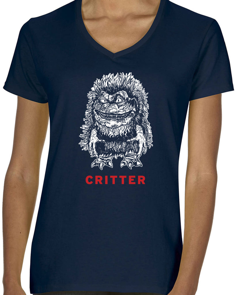 Critter V Neck Womens Shirt Critters 80s movie scary horror film party vintage retro