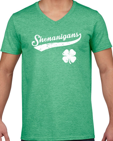 Shenanigans Mens V-neck T-shirt leprechaun clover St. Patricks Day st. pattys day Irish Ireland ginger drunk drinking party college holiday