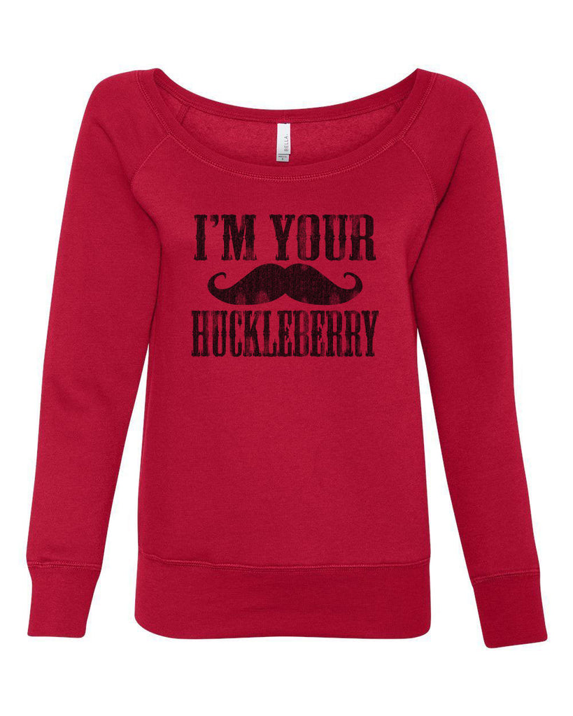 Hot Press Apparel Women's Off the Shoulder Sweatshirt Huckleberry Mustache Apparel Gift Present