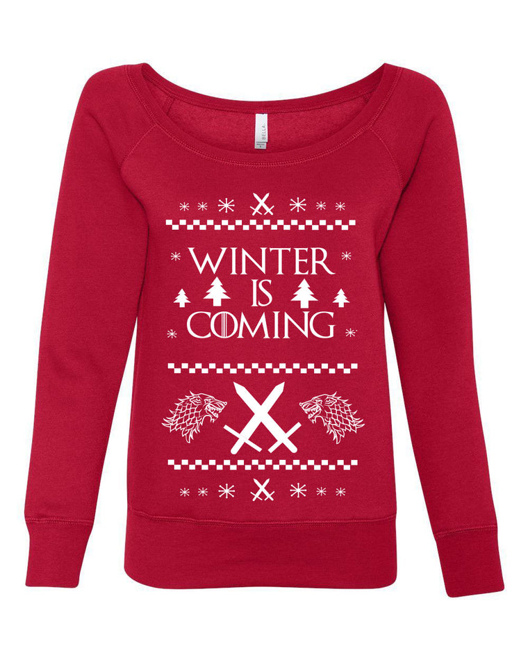 Women's Long Sleeve Off the Shoulder Shirt - Winter Is Coming