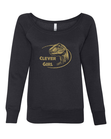 Women's Long Sleeve Off the Shoulder Shirt - Clever Girl Dinosaur Jurassic Funny Movie Long Sleeve 90s Movie Graphic Vintage Pop Culture Funny Present Gift