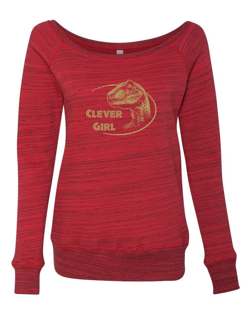 Women's Long Sleeve Off the Shoulder Shirt - Clever Girl Dinosaur Jurassic Funny Movie Long Sleeve 90s Movie Graphic Vintage Pop Culture Funny Present Gift