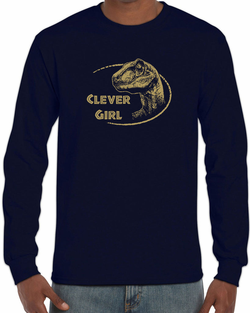 Men's Long Sleeve Shirt - Clever Girl Raptor Dinosaur Movie Clothing Long Sleeve Movie Vintage Funny Shirt Present Gift 