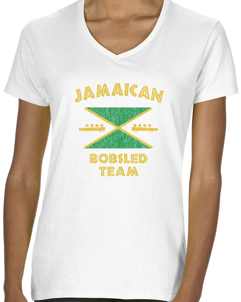 Hot Press Apparel Women's V-neck T-Shirt Jamaican Bobsled Team 