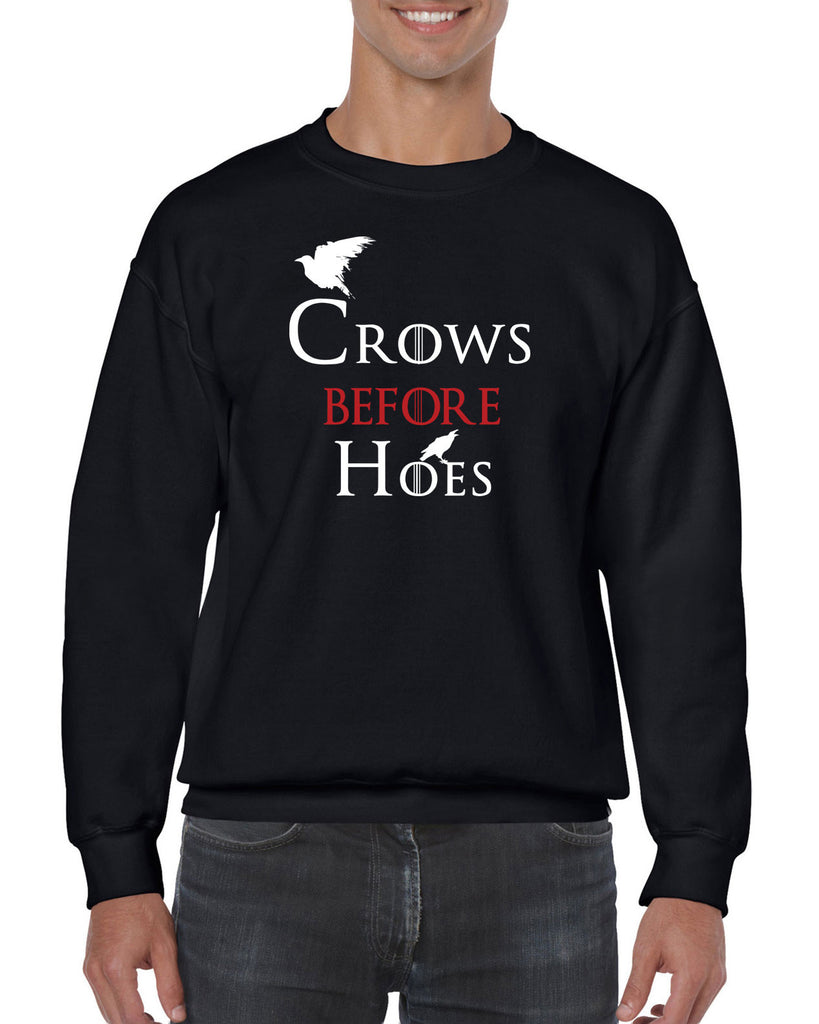 Unisex Crew Sweatshirt - Crows Before Hoes Game Geek Nerd Thrones Hot Press Apparel Funny Cosplay GOT The Wall Night's Watch John Snow Gift Present Shirt