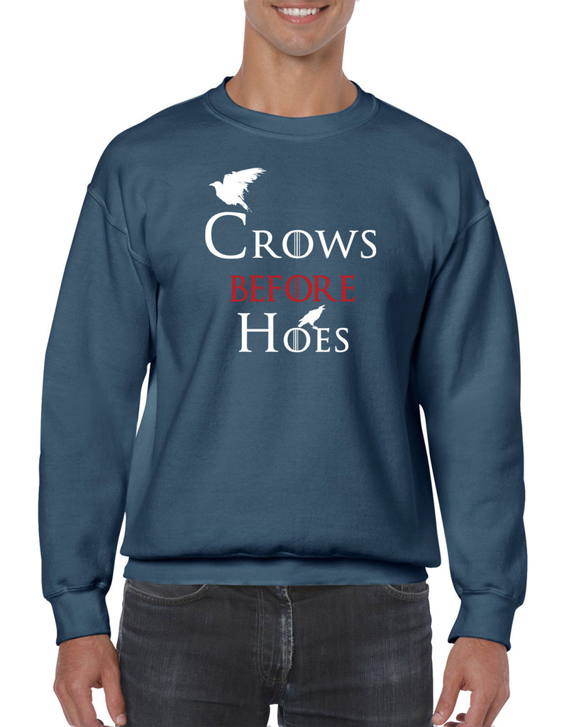 Unisex Crew Sweatshirt - Crows Before Hoes Game Geek Nerd Thrones Hot Press Apparel Funny Cosplay GOT The Wall Night's Watch John Snow Gift Present Shirt