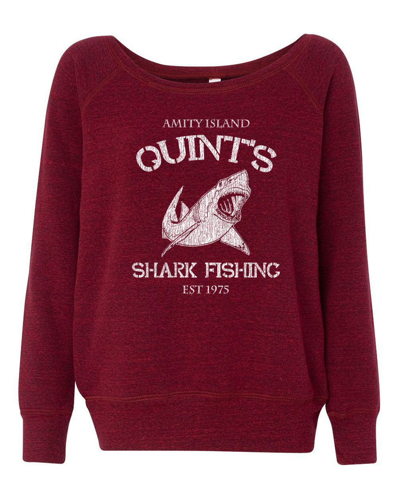 Hot Press Apparel Off the shoulder womens long sleeve sweatshirt comfy Quint's Shark fishing great white Jaws 70s movie scary Amity Island costume