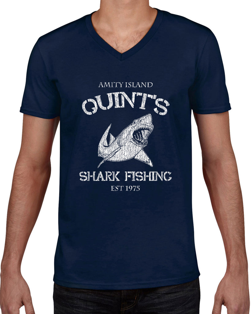 Hot Press Apparel Mens Vneck T-shirt v neck comfy Quint's Shark fishing great white Jaws 70s movie scary Amity Island costume