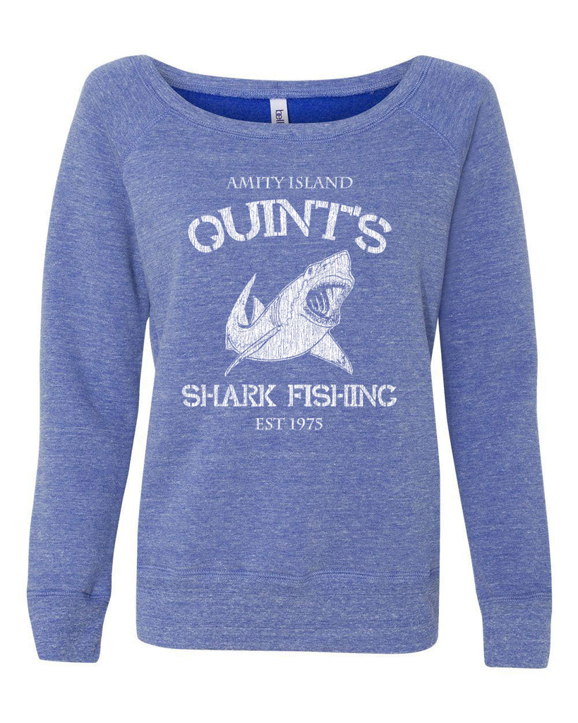 Hot Press Apparel Off the shoulder womens long sleeve sweatshirt comfy Quint's Shark fishing great white Jaws 70s movie scary Amity Island costume