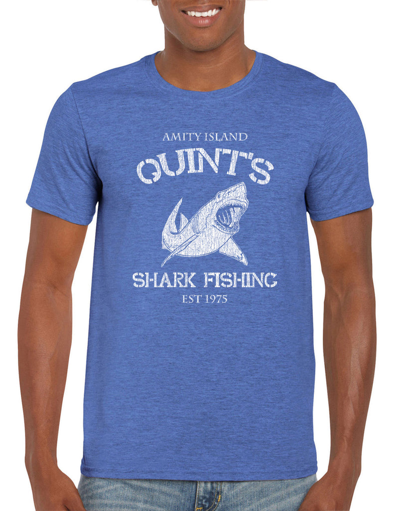 Hot Press Apparel Mens T-Shirt comfy Quint's Shark fishing great white Jaws 70s movie scary Amity Island costume
