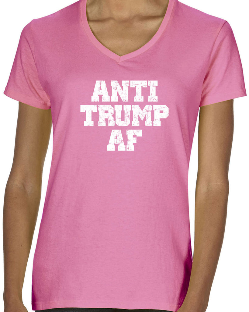 Anti Trump AF Womens V-neck Shirt democrat liberal progressive not my president campaign election politics