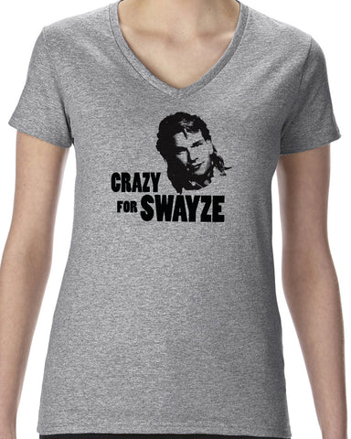 Crazy for Swayze Womens V-neck T-shirt funny actor 80s movie icon patrick swayze