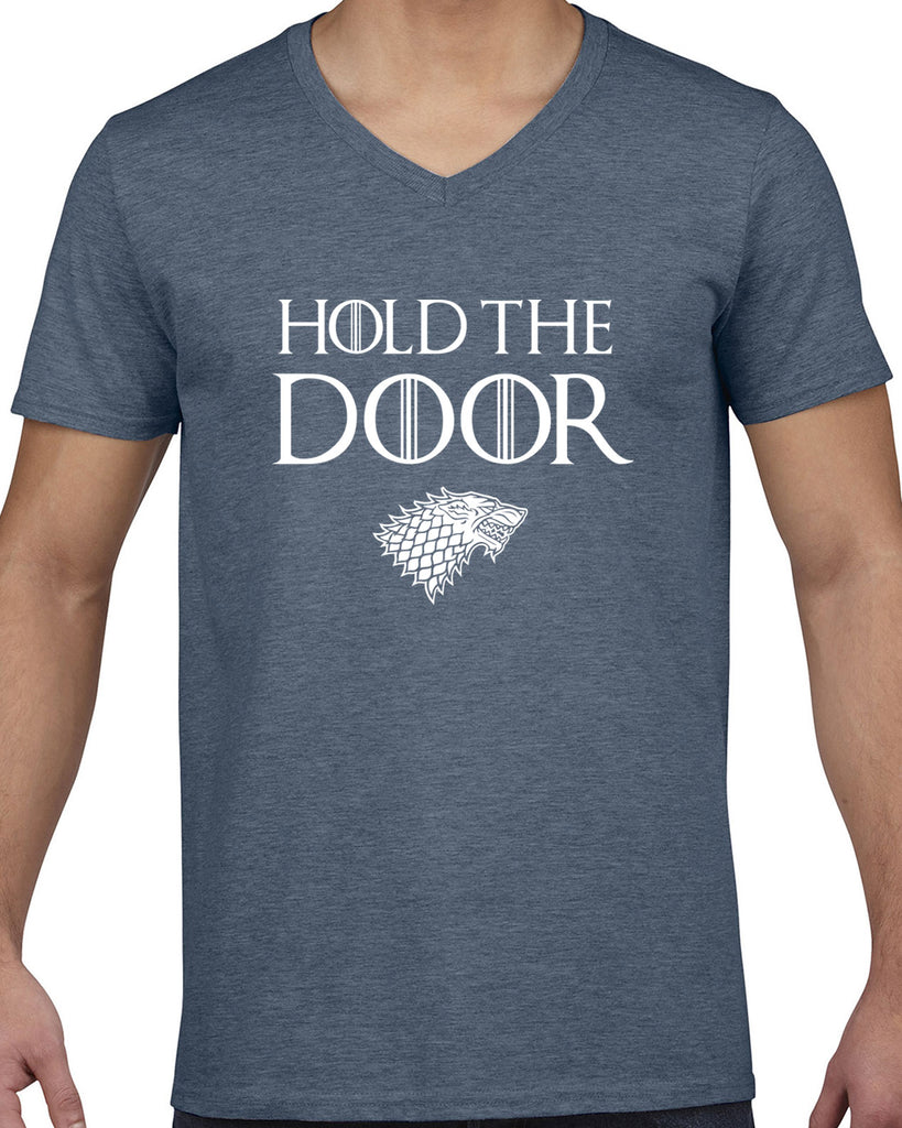 Hold the Door Mens V-neck Shirt funny Hodor game of thrones winterfell winter is coming north wall kings landing tribute