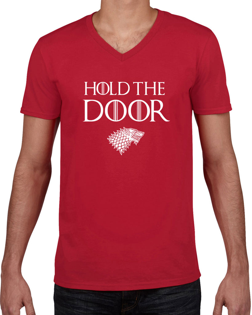 Hold the Door Mens V-neck Shirt funny Hodor game of thrones winterfell winter is coming north wall kings landing tribute