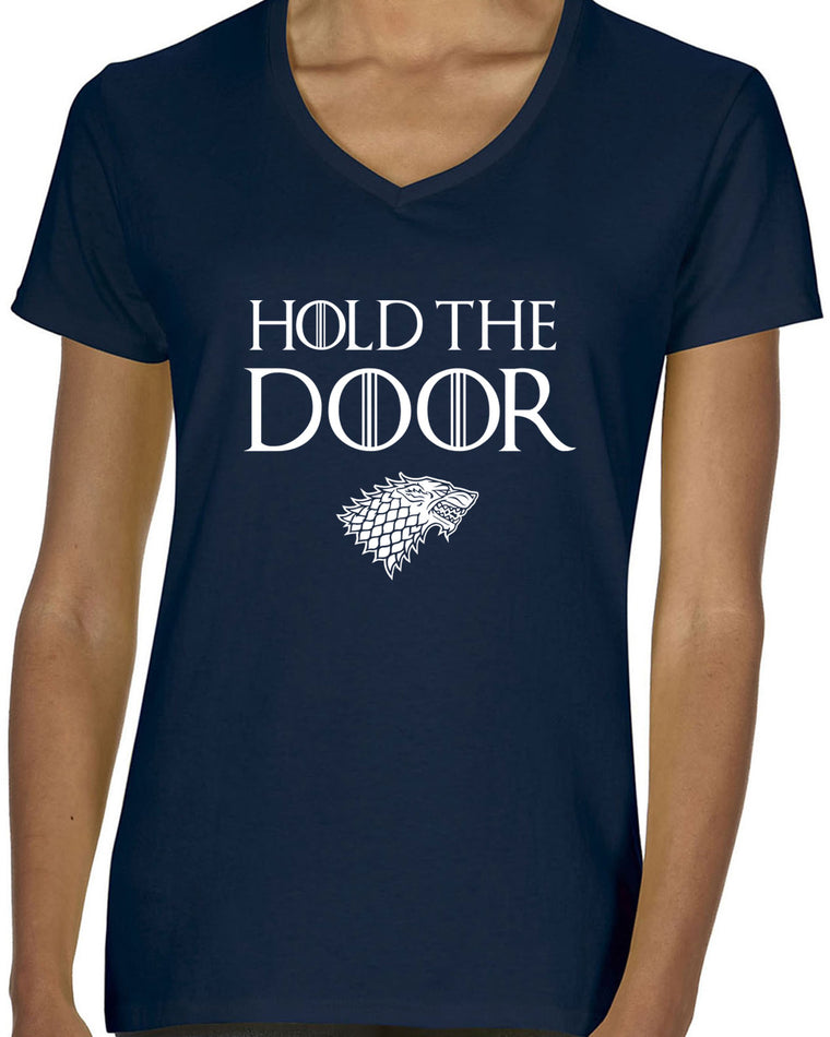 Women's Short Sleeve V-Neck T-Shirt - Hold the Door