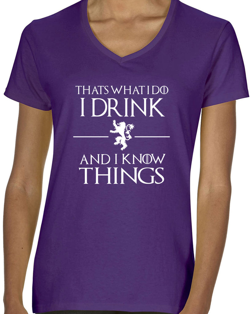 I Drink and I know Things Womens V-neck Shirt funny Tyrion Lannister quote Game of Thrones Kings Landing Westeros tv show
