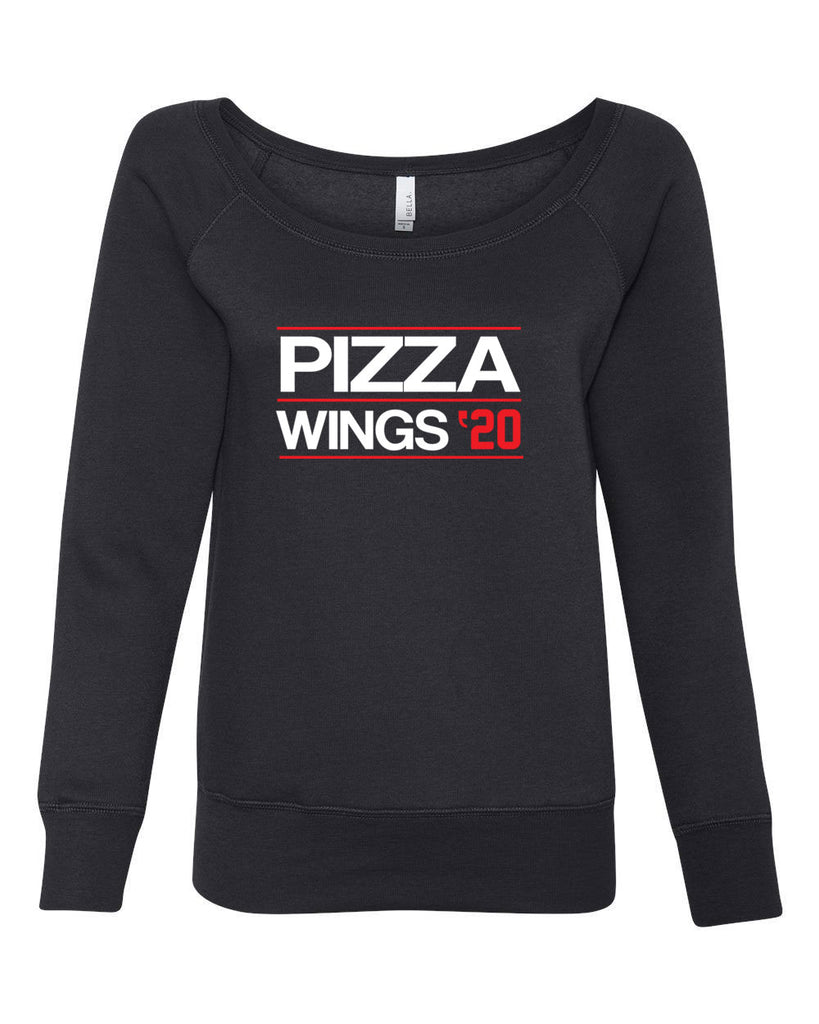 Pizza Wings 2020 Womens Off the Shoulder Crew Sweatshirt food snacks sports party election campaign president