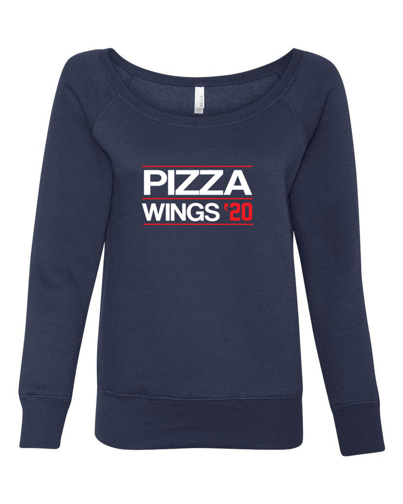 Pizza Wings 2020 Womens Off the Shoulder Crew Sweatshirt food snacks sports party election campaign president