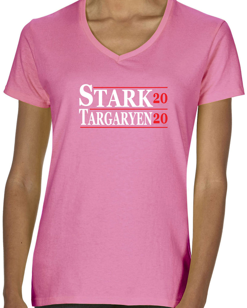 Stark Targaryen 2020 Womens V-neck Shirt game of thrones dragons dire wolf tv show kings landing winterfell president campaign