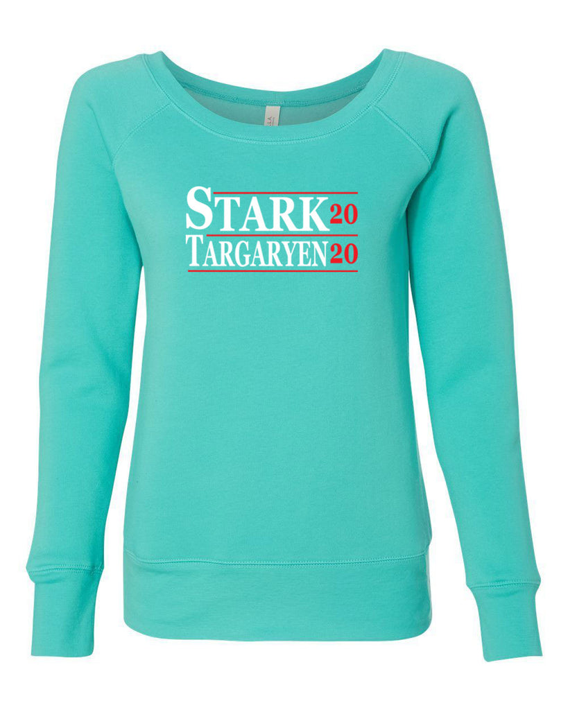 Stark Targaryen 2020 Womens Off the Shoulder Crew Sweatshirt game of thrones dragons dire wolf tv show kings landing winterfell president campaign 