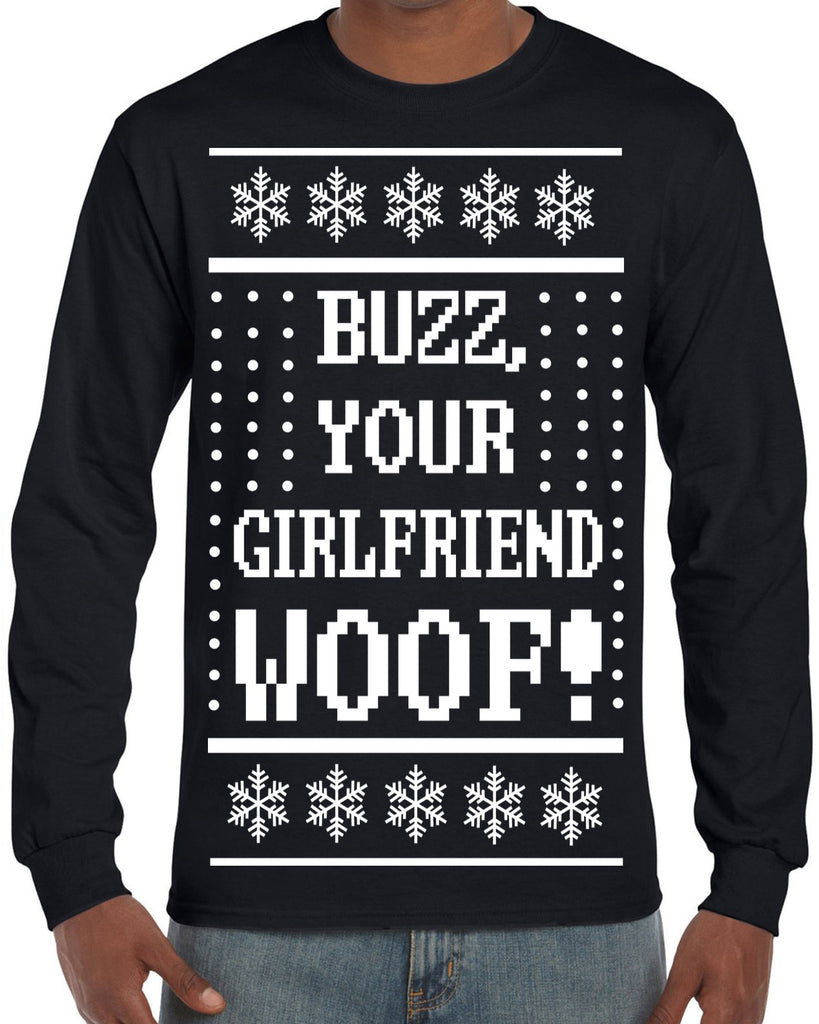 Hot Press Apparel Buzz Your Girlfriend Woof Ugly Christmas Sweater Holiday Gift Present Party Home 90s Movie Men's Shirt Alone Kevin Funny Sale