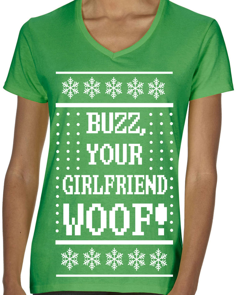 Women's V-Neck Short Sleeve T-Shirt - Buzz, Your Girlfriend