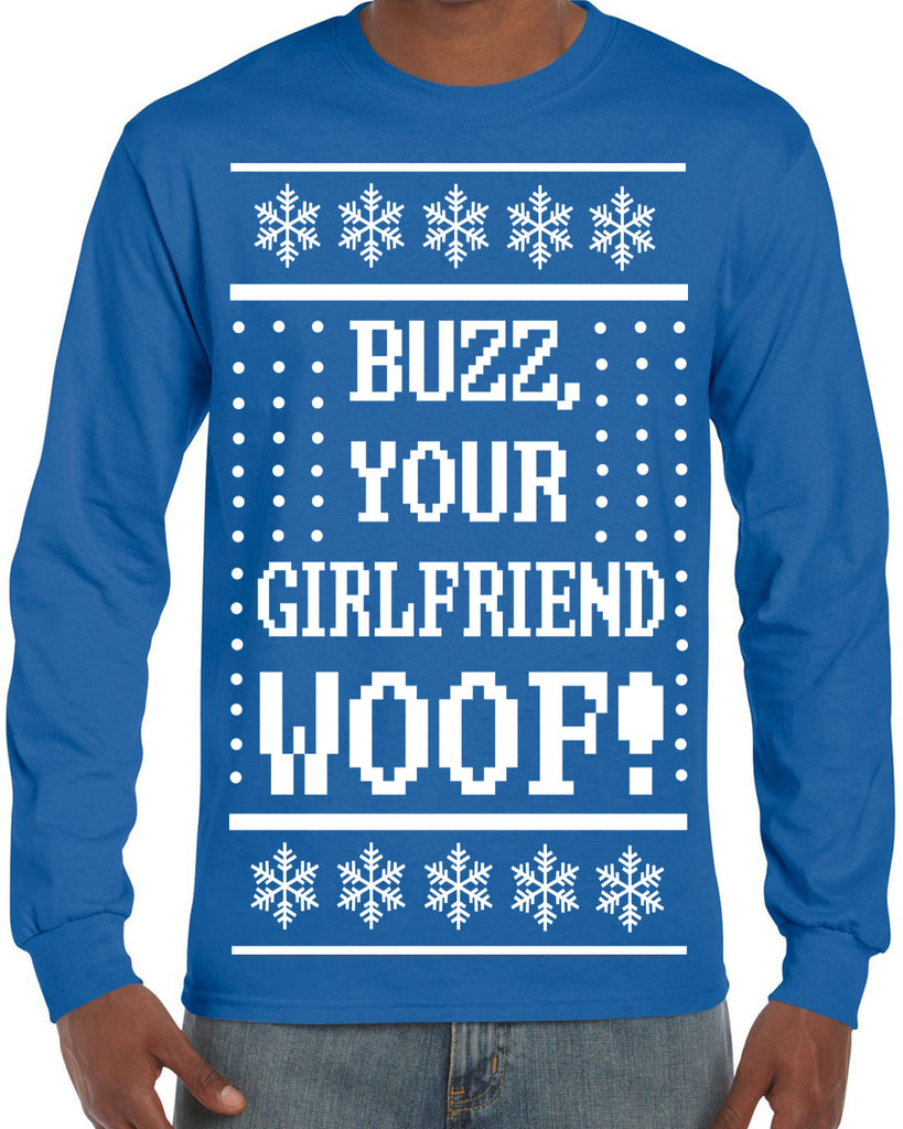 Hot Press Apparel Buzz Your Girlfriend Woof Ugly Christmas Sweater Holiday Gift Present Party Home 90s Movie Men's Shirt Alone Kevin Funny Sale