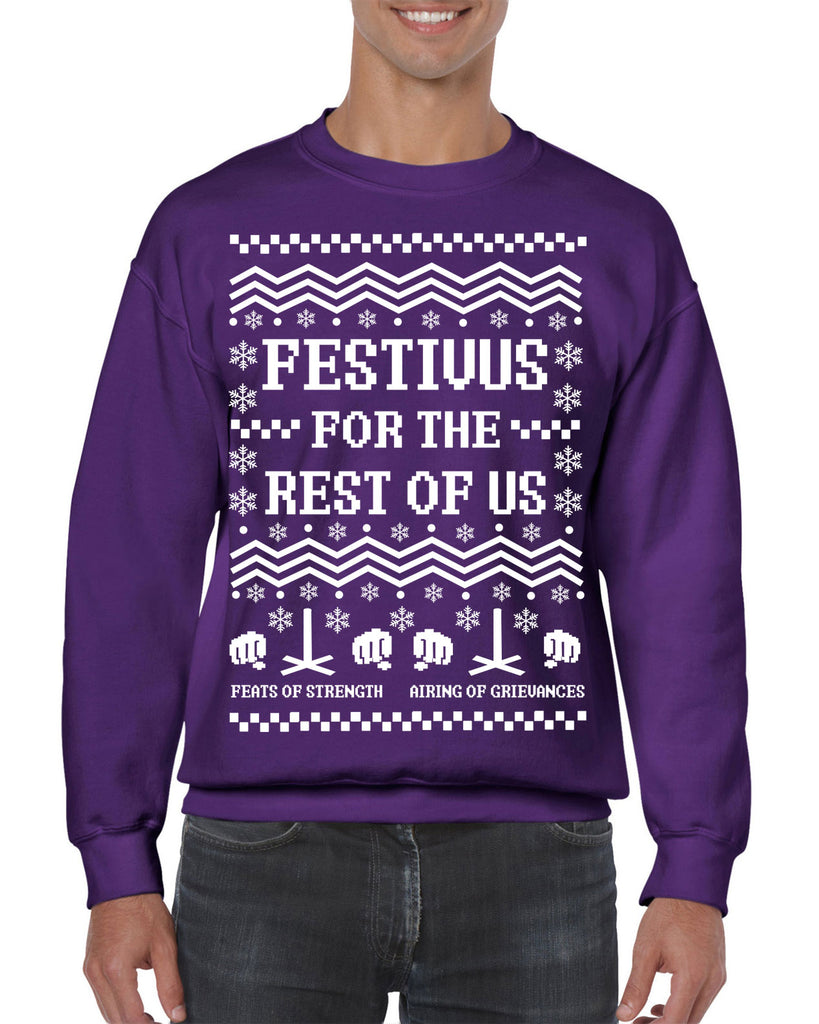 Hot Press Apparel Festivus For the Rest of Us Crew Sweatshirt Ugly Christmas Sweater Holiday Party Gift Present Seinfeld TV Show Celebrate