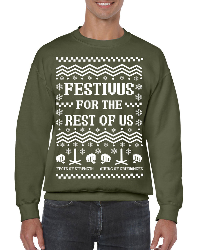 Hot Press Apparel Festivus For the Rest of Us Crew Sweatshirt Ugly Christmas Sweater Holiday Party Gift Present Seinfeld TV Show Celebrate