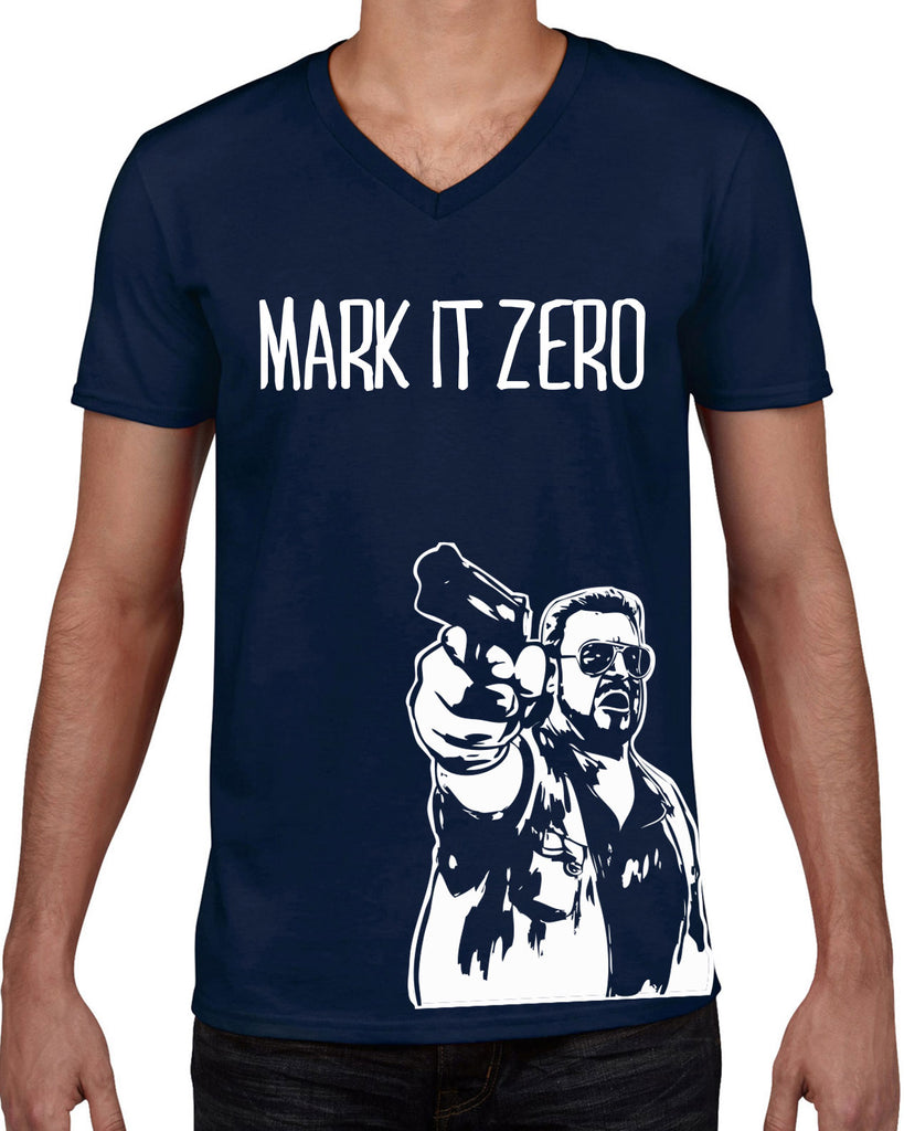 Mark It Zero Mens V-neck T-shirt funny the dude bowling lebowski stoner bong weed 90s movie walter