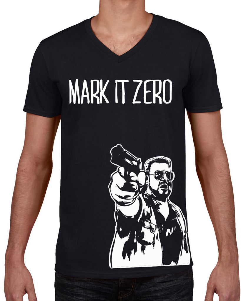 Mark It Zero Mens V-neck T-shirt funny the dude bowling lebowski stoner bong weed 90s movie walter