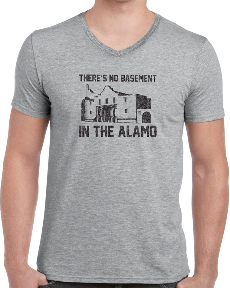 Men's Short Sleeve V-Neck T-Shirt - Theres No Basement in the Alamo