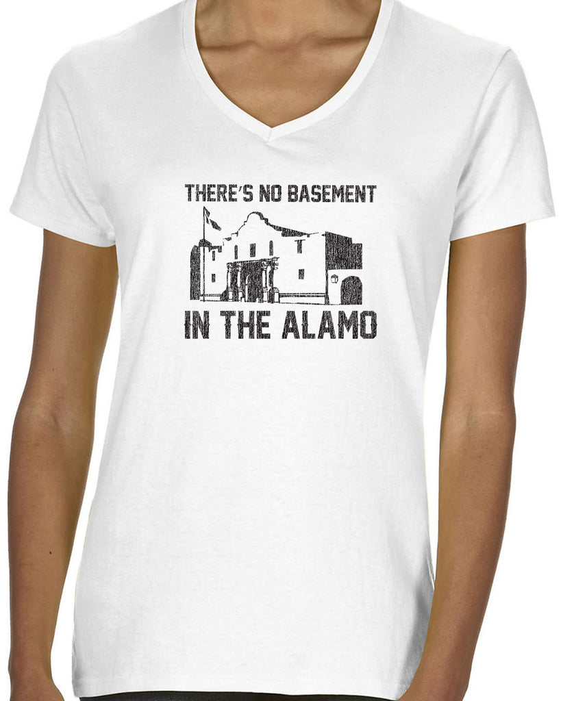 Theres no basement in the alamo Womens V-neck Shirt funny 80s movie pee wees big adventure texas history vintage retro