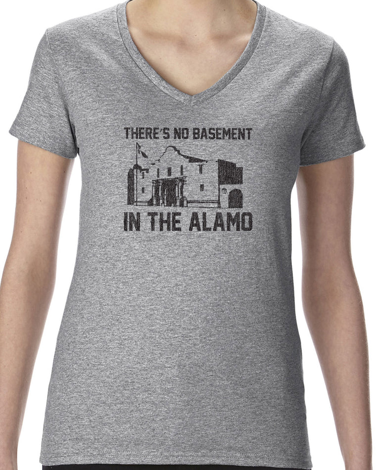 Women's Short Sleeve V-Neck T-Shirt - Theres No Basement in the Alamo