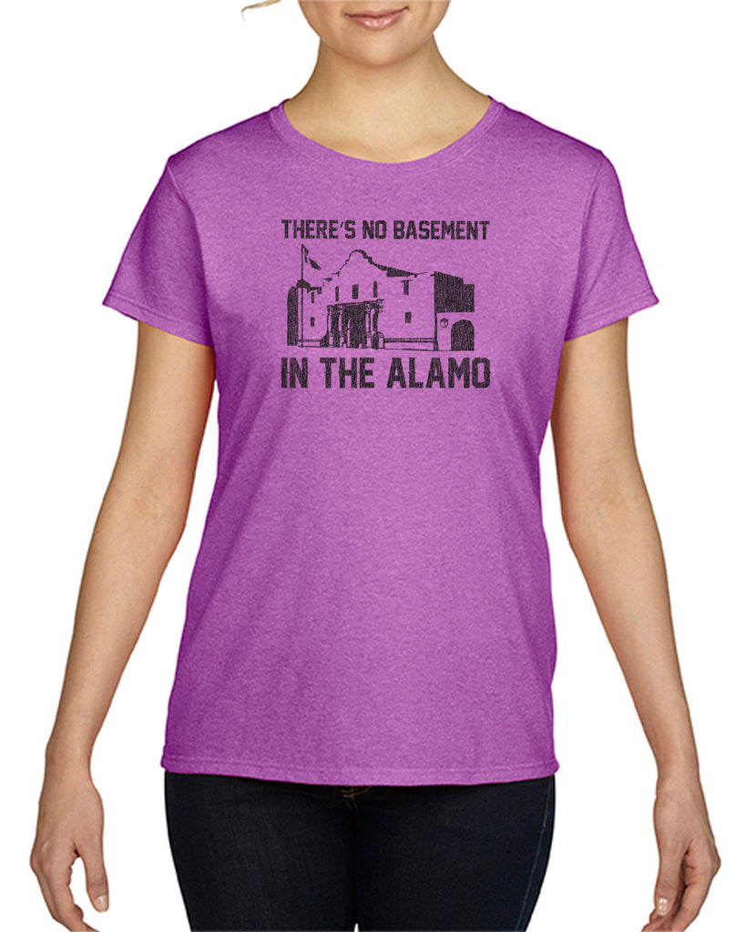 Theres no basement in the alamo Womens T-shirt funny 80s movie pee wees big adventure texas history vintage retro